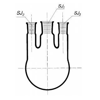 Banka destilační s guľatým dnom, NZ, 2 postranní tubusy, SIMAX