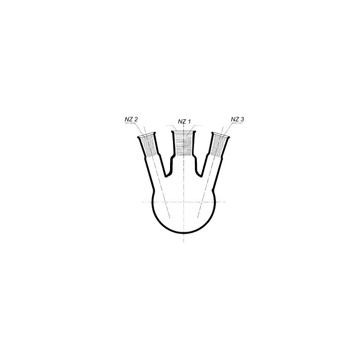 Baňka destilační s kulatým dnem NZ, 2 postranní šikmé tubusy NZ, SIMAX