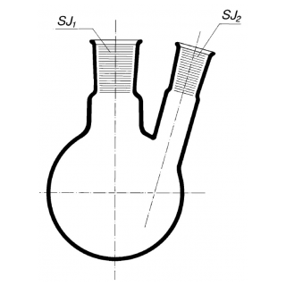 Baňka destilační s kulatým dnem, NZ, jeden postranní šikmý tubus NZ, SIMAX