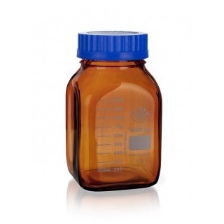 Láhev reagenční hnědá hranatá, s modrým uzávěrem, GL 80, SIMAX