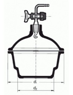 Exsikátor s plastovým hmatníkem, skleněným kohoutem a porcelánovou deskou, SIMAX