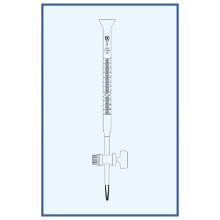 Byreta, tř. B, přímý kohout, skleněné kladívko, s rozšířeným kalichem
