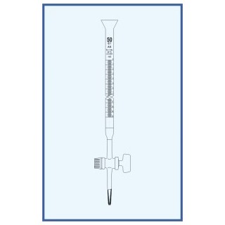 Byreta, tř. AS, se Schellbachovým pruhem, přímý kohout, skleněné kladívko, s rozšířeným kalichem