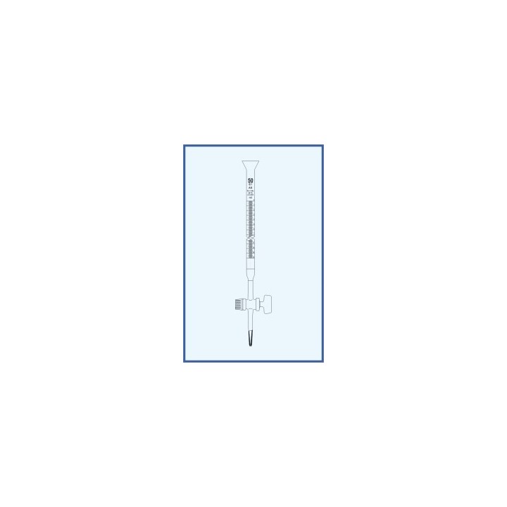 Byreta, tř. AS, se Schellbachovým pruhem, přímý kohout, skleněné kladívko, s rozšířeným kalichem
