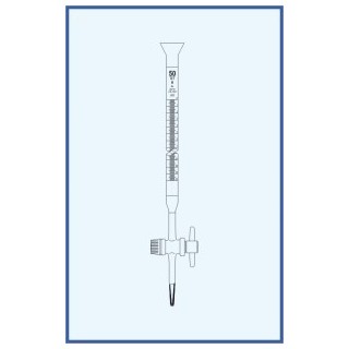Byreta, tř. B, se Schelbachovým pruhem, přímý kohout, teflonové kladívko, s rozšířeným kalichem