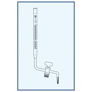 Byreta, tř. B, se Schellbachovým pruhem, postranní kohout, skleněné kladívko