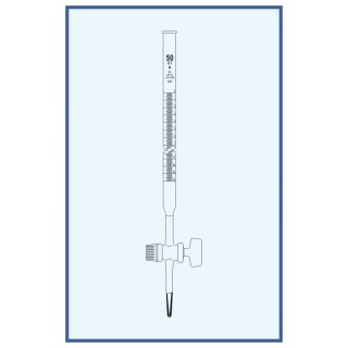 Byreta, tř. B, přímý kohout, skleněné kladívko,