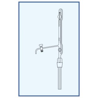 Byreta automatická dle Pelleta, tř. B, se Schellbachovým pruhem, výpustný kohout, přepouštěcí kohout, skleněná kladívka