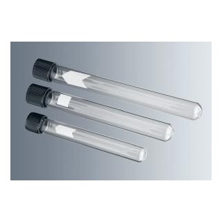 Skúmavka s guľatým dnom, s bielou popisnou plochou